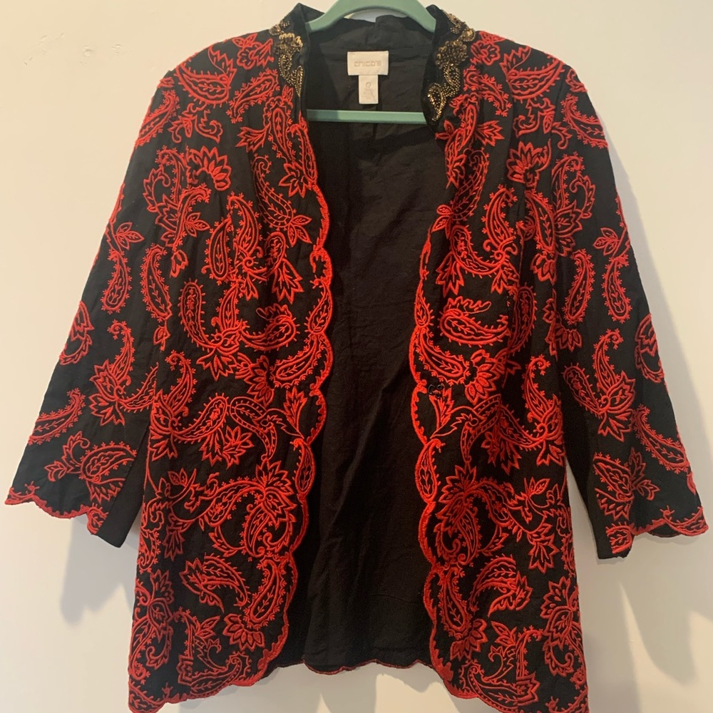 Chico's Black and Red Paisley Blazer Size 0